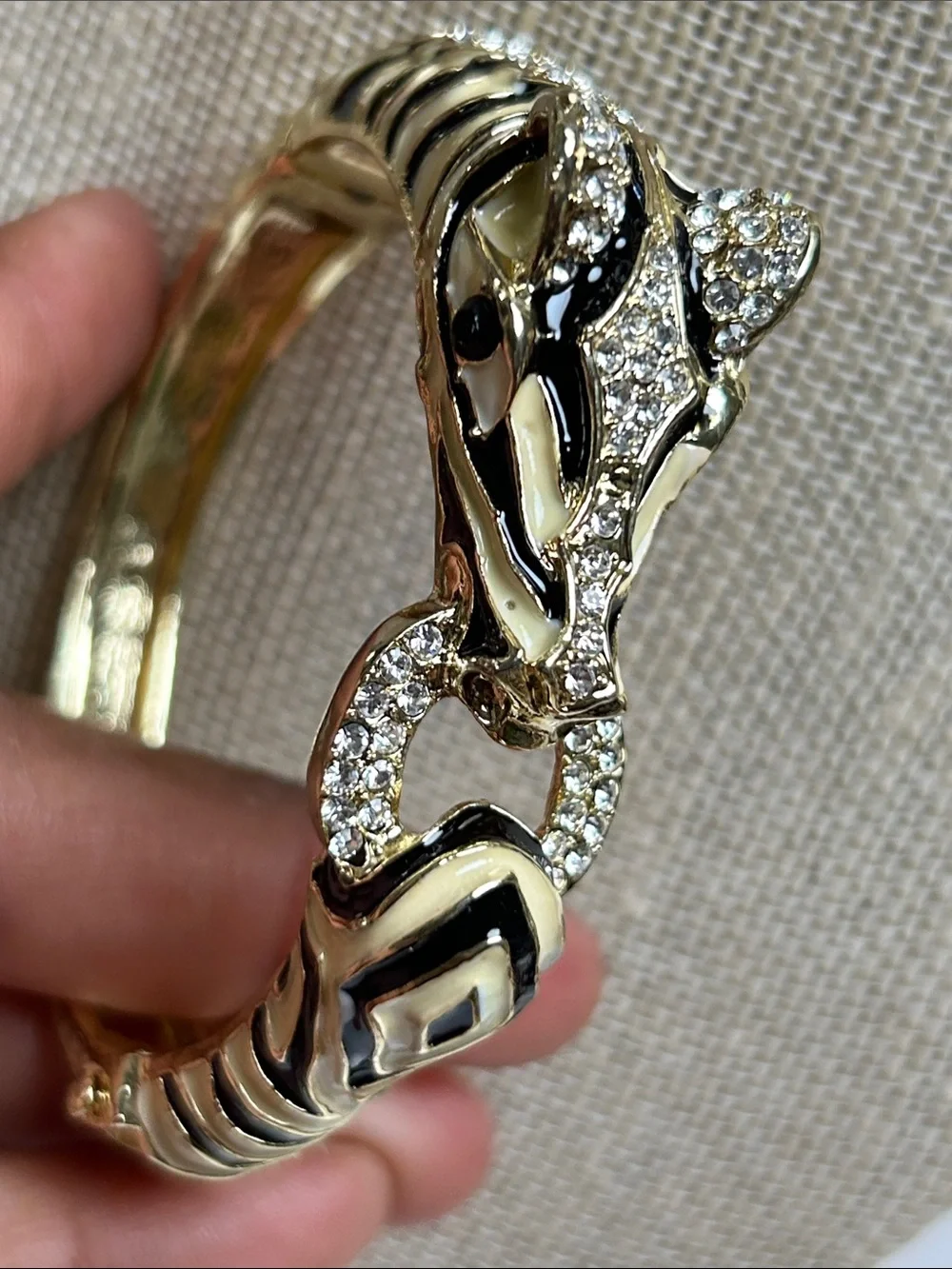 Gold Black Zebra-Pattern Reptile Bracelet – Fashion Jewelry Accent